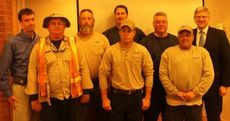 Members of the Water Department were recognized Monday for their service to CPW customers repairing leaks during fall storms and below freezing temperatures. Left to right: Kevin Reardon, Jay Sloan, Frank Gunter, Todd Varnadore, Derek Stewart, Jerry Davis, Toby Spearman and General Manager Jeffrey Tuttle. Varnadore reported the gas leak at the Quik Trip convenience service center under construction at S. Hwy. 14 last Friday.
 