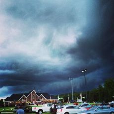 The storm clouds gather above North Greenville University's football stadium right before a deluge of rain cancelled three of the four FCA Jamboree games.