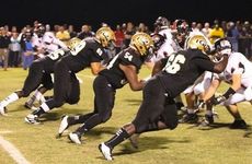 Greer's defensive line is in sync getting off the ball against Blue Ridge last Friday night. The challenge against Seneca will be to be able to match up with the Bobcats' fast-paced offense.