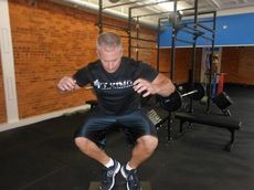 Drew Stewart demonstrates the box jump that will be part of the EFS training programs.