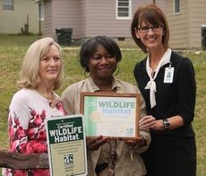 Gail Clifton (Primrose Garden Club), Joan Britton (Principal, Dunbar Child Development Center), and Karen Sparkman, Director of Early Education for Greenville County Schools) mark today as the official dedication and certification of the Carolina Fence Garden as a Certified Wildlife Habitat.