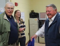 Greer Police Chief Dan Reynolds got a laugh when he was told he would be the one delivering meals for Greer Community Relief Wednesday. Mike Saunders took Reynolds on the route and Hannah Rainwater, of GCM, helped organize the day's deliveries.
 
 