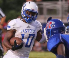 Eastside quarterback T.J. Gist (10) led Eastside to its win over Riverside Friday night. His brother, Terrence, Northwood Little League standout, is also scheduled to attend Eastside High School.
 
 
 
 