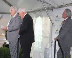 Dr. Jay Bearden, left, Dr. Julian Posey and Jimmy Gibbs shared the landmark groundbreaking of the $65 million expansion of the Gibbs Cancer Center & Research Institute at Pelham.
 
 
