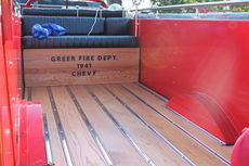 The wood, seat and entire back of the pumper truck was restored. Public donations and volunteer services provided by businesses and workers contributed to the project. 