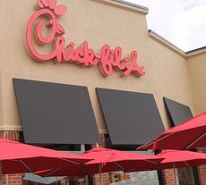 The contemporary Chick-fil-A logo is now exhibited outside.
 