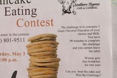 If you think you would like to tackle the pancake challenge. Call Southern Thymes at 864-801-9511. Good luck.
 