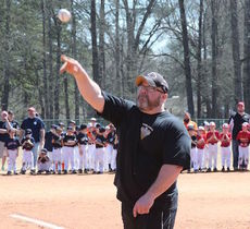Veteran Scott Snediker received a huge welcome as he tossed the ceremonial first pitch.
 