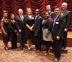 The Unsung Heroes, left to right: Wendy Walden, associate vice president for executive affairs, Adela Mendoza, Ruud Veltman, Gina Power, Sterling Green, Kayla Clark, Robert Martin, Julio Hernandez and David Stafford, Chairman of the Greenville Technical College Area Commission.