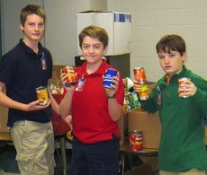 Beta Club students helped with the food drive. Left to right: Shane O’Boyle, Cole Mulcahy and Jack Auman.
 