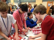 RMS Beta Club wraps gifts for Salvation Army sponsored families.