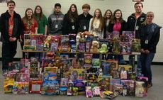 GHS students gave more than 130 Toys to Cops for Tots. Pictured are: Jesse Franz, Hayley Cromer, Kendall Cromer, Gibson James, JuliaAnn Gilbert, Grayson Sullivan, Kathleen Price, Jessica Greene, Janah Fowler, Garrett Poole, and Bailey Estes.