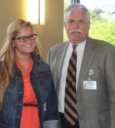The $500 Greer Memorial Hospital Scholarship was presented to Jessica Sloan from Greer High School/Harley Bonds Career Center. She will enter Greenville Technical College’s Physical Therapy Program. Greer Memorial Hospital President John Mansure is next to Sloan.