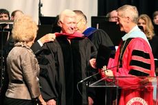 Former U.S. Marshal and Greenville County Sheriff Johnny Mack Brown was the keynote speaker for North Greenville University’s December commencement exercises on Dec. 11. Brown received an honorary doctor of Christian leadership degree from the school.
 