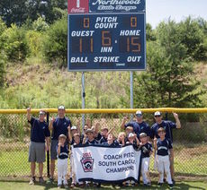 The Northwood Blue team members and coaches of the South Carolina Little League Coaches Pitch championship. Team members are Will Arboscello, Bennett Candler, Holden Koss, Aaron Lopez, Peter Morse, Lane Myers, Cooper Noble, Lawson Shirley, Dawson Siffri, Ty Tumblin, Carter Williams, Sam Workman and Gavin Weidman. Coaches are Kirk Myers, Paul Siffri and Chad Tumblin.
 
 