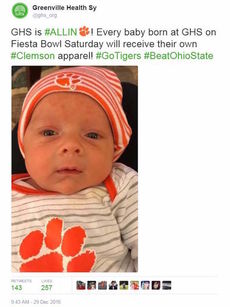 GHS is 'All In' with babies born on Fiesta Bowl Saturday, Greer Memorial, too