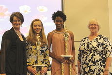 L-R: Kay Young (piano instructor), Grace Besser, Victoria Conner and Sandy Poole (presenter).