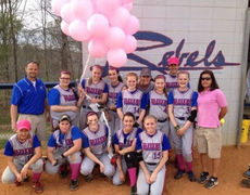 The Riverside softball team is decorated in pink to honor their friends and family members who have fought breast cancer.
 