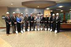 The ceremonial shoveling of the dirt was moved indoors when thunderstorms hit the area this morning. That didn't dampen the enthusiasm of the parties in making the announcement of the Gibbs Cancer Center at Pelham.