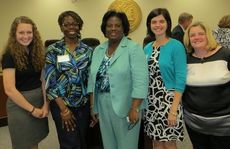Greenville Technical College students, left to right, Chloe Schockling, Tina Harris, Amanda Clark, and Penny Dewberry met with Rep. Chandra Dillard (center) in Columbia as part of the NEW Leadership conference hosted by Winthrop University last month.