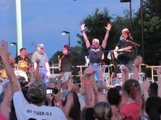 Aaron Tippin acknowledges the big crowd that filled two-thirds of Greer City Park's front lawn. The crowd stretched from the stage all the way back to city park's entrance on Cannon and Poinsett streets.
