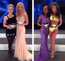 Anna Brown, from Greer, won the Miss South Carolina swimsuit competition Tuesday in Columbia on the first night of the preliminaries. Lia Holman, Miss Greater Greer, next to Brown, won the talent competition. Teen winners, far left, were Anna Hatchette, Miss Duncan Teen, talent and Makayla Start, Miss Landrum Teen, evening gown competition.
 