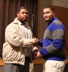 Ty Campbell was honored as the defensive lineman of the year. Raashad Jackson, defensive line coach, presented Campbell with the award.