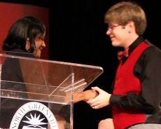 Jonathan King was awarded the Veda B. Sprouse English Award by Dr. Cheryl Collier, Chair of the English Department, at an awards day ceremony at North Greenville University.
 