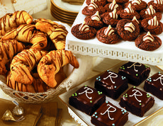 Clockwise from left: Easy Cinnamon Chips Brunch Crescents, Tuxedo Brownie Hugs and Monogrammed Mini Chocolate Cakes