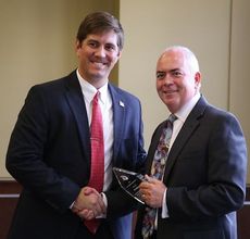 City Administrator Ed Driggers was presented the 2014 Outstanding Leadership Award by Greater Greer Chamber of Commerce President Mark Owens.
 