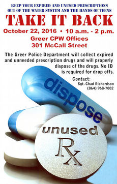 Drug take back day is scheduled Oct. 22, CPW and Greer police partnering on initiative