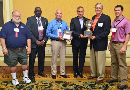 City officials join Jim Newsome (third from right), President and CEO of South Carolina Ports, for the presentation of the Joseph P. Riley, Jr. Award for Economic Development of the inland port. Left to right are councilmen Wryley Bettis, Wayne Griffin, City Administrator Ed Driggers, Newsome, Mayor Rick Danner and councilmen Lee Dumas.
 
 