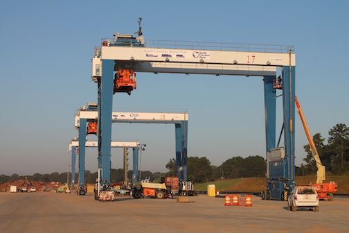 The three rubber tiered gantry cranes and two empty handlers will be identified by names that will be given to them from Greer Elementary students. The cranes are identified now by numbers 15, 16, and 17.
 
 
