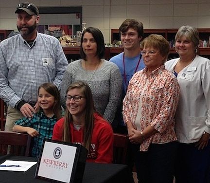Family members attended Taylor Lance's signing with Newberry College. From the left, Ray Lance, father, Nicole, sister, Debra, mother, Ethan Ellison, cousin, Sandra Lance, grandmother, and Lisa Ellison, aunt. 
 
 