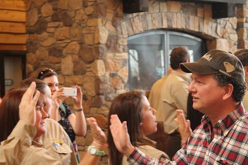 Outfitters and customers were high-fiving each other when the doors at Cabela's opened Thursday morning. The store employs 235 full- and part-time workers.