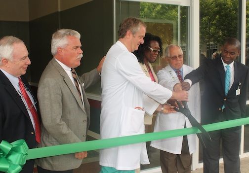 The formal ribbon cutting ceremony at the Cancer Institute on the Greer Memorial campus.