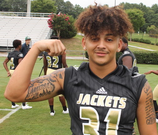 Trey Hawthorne enjoyed this pose at the Greer Yellow Jackets photo day at Dooley Field. Hawthorne is a senior outside linebacker.
 