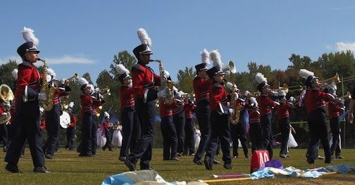 The Pride of Riverside Marching Band performed with a picturesque sky complementing the surroundings.
 