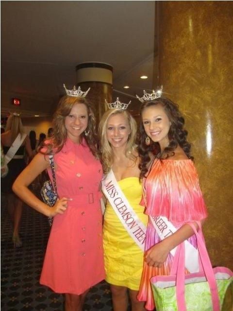 Sydney Sill, 2012 Miss Greater Greer Teen, right, as all about fashion with matching dress and bag.