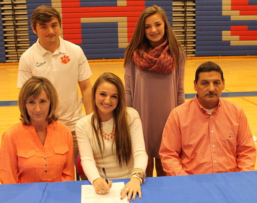 Rachele Manfre will play soccer at Clemson University. Attending the signing ceremony are her mother Shellie, father, Ted, and brother and sister.
 