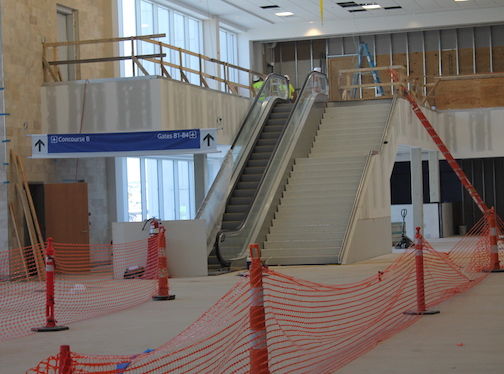 While the Grand Hall is under construction passengers will be steered to the right and to their departing gates.
 
 