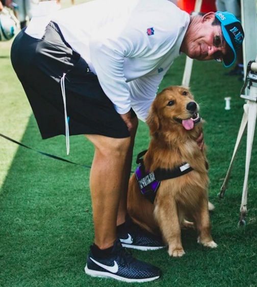 Panthers Head Coach Ron Rivera had his family dog, Tahoe, at practice.
 
 