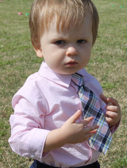 Ian Black, 12 months, was all decked out for Egg-tastic, wearing his first tie for the occasion.
 
 