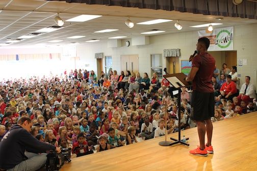 The Crestview Elementary auditorium was packed with students listening to Manteo Mitchell tell how he earned 3 degrees, and maintained a 3.7 GPA all the while training to reach his goal of making the U.S. Olympic 4 x 400 relay team for the London Games.
 