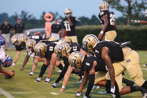 Greer's defense anticipates the snap by Riverside on a field goal that proved to be the only points the Yellow Jackets gave up in its 42-3 win.