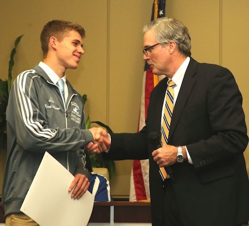 Micah Williams of Greer Middle College was honored at City Council Tuesday night for winning the state Class A boys cross country championship. 
 
