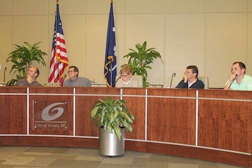 The Planning Commission listened to 17 members of a community at Abner Creek Road and Joe Leonard Road who spoke against a planned subdivision. From the left are commissioners Clay Jones, commissioner Morris Burton, Susan Traenkle, Brian Martin and Chris Harrison.