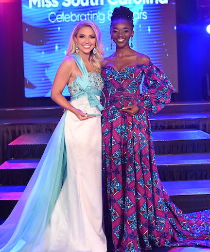 Miss Grand Strand Teen, Ngaarumbidzwe Magombedze (right), won the Talent preliminary, performing a vocal rendition of the in the Miss South Carolina Teen competition. She performed a vocal rendition of “The Impossible Dream”. Miss Clemson Teen, Piper Holt, won the Evening Gown/Onstage Question preliminary.
 