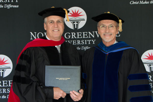 Mayor Rick Danner was presented an honorary Doctor of Christian Leadership by interim North Greenville University president Dr. Randall J. Pannell.
 