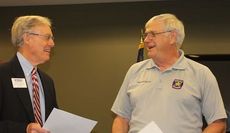 Greer Police Chief Dan Reynolds is presented the Patriot Award from Ron Copsey of the Employer Support of the Guard and Reserve. The commendation is for recognition of supervisors of Reserve Component members. 